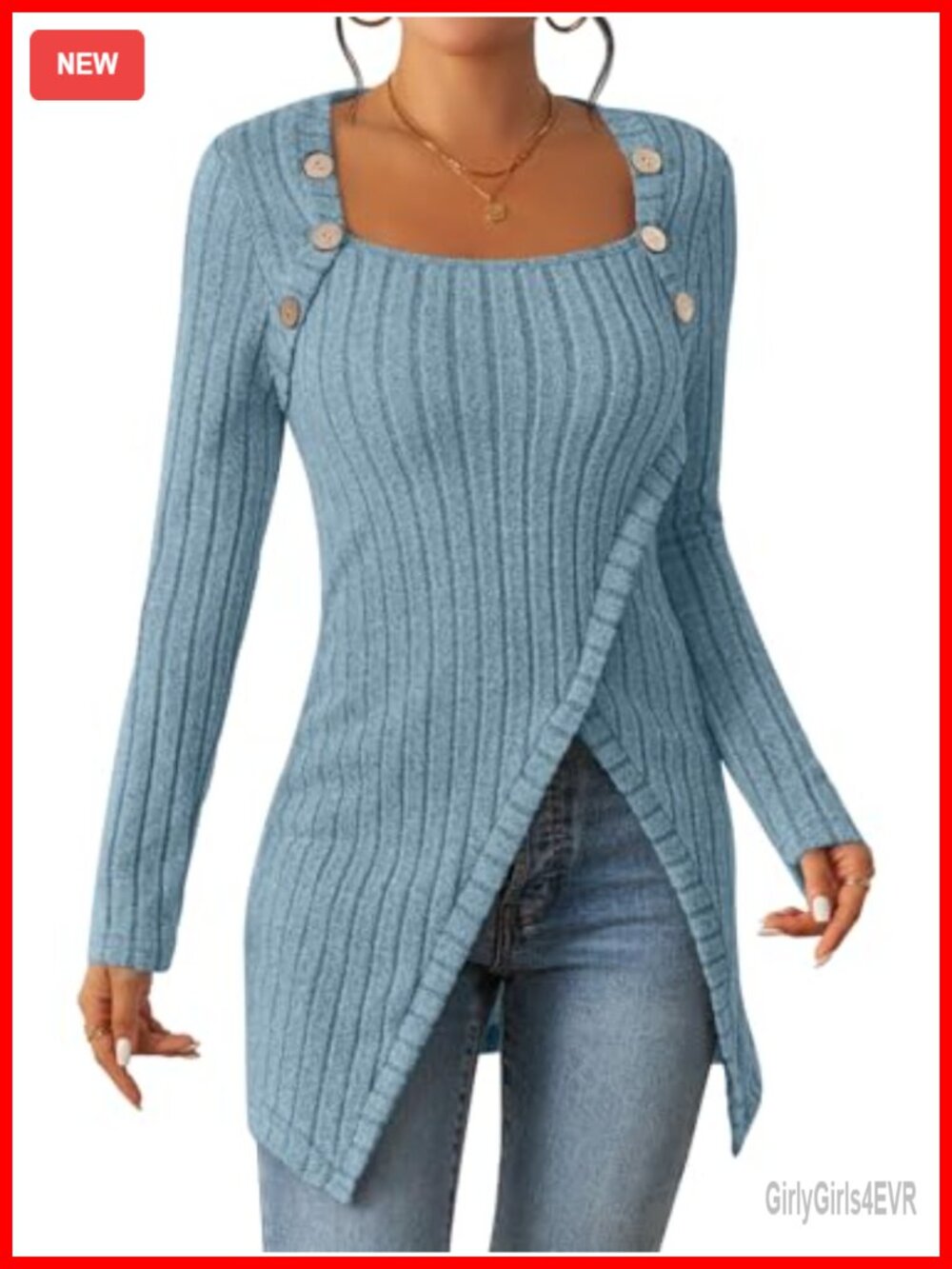 Womens Lightweight Tunic Top Square Neck Long Sleeve Fall Sweater Shirt
